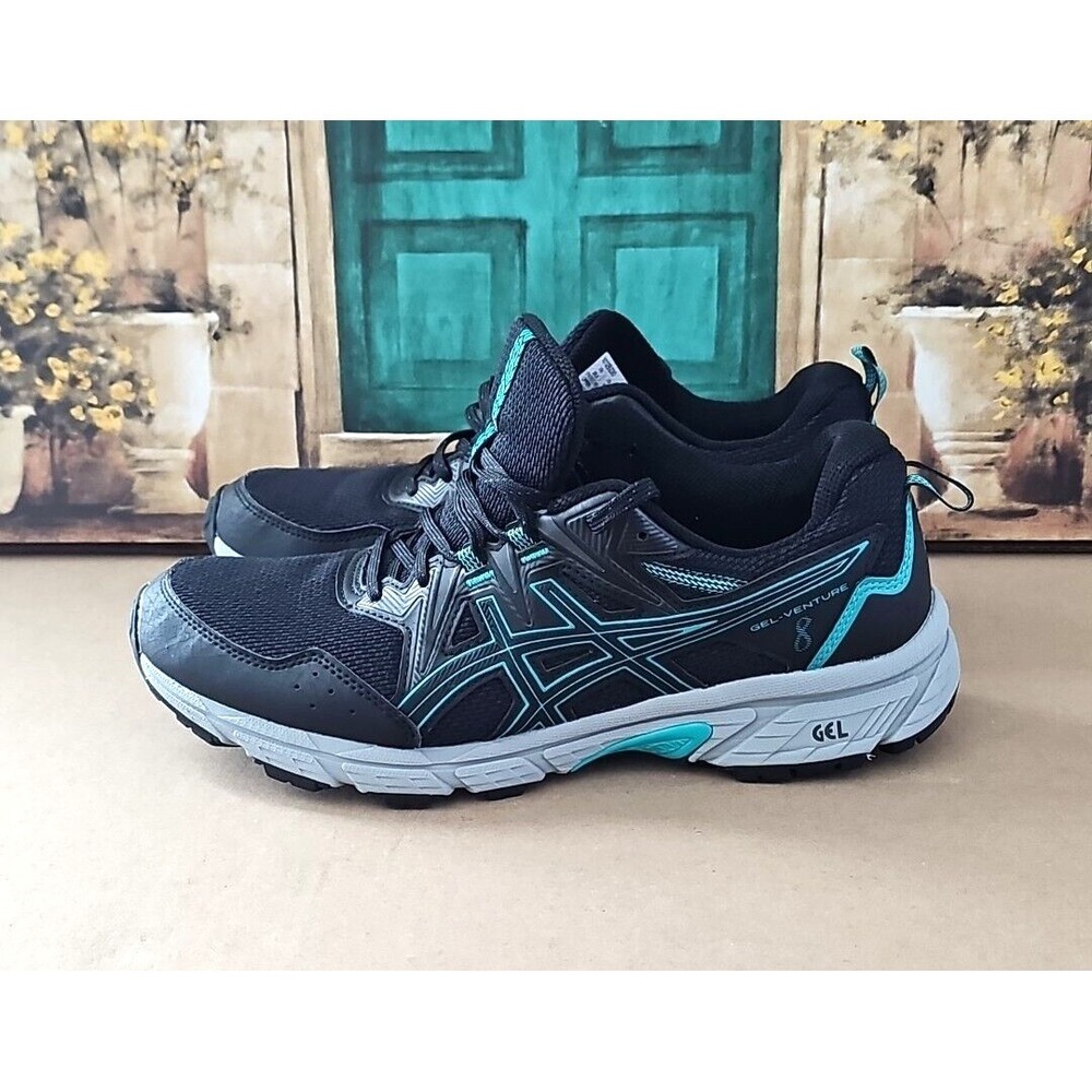 ASICS GEL-Venture 8 Lace-Up Low Top Running Shoes Sneakers, Black/Teal, Sz 10